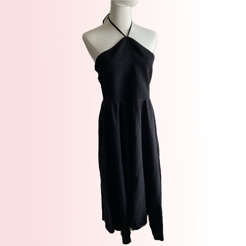 Old Navy halter smocked handkerchief hem dress black - NWOT cotton rayon blend